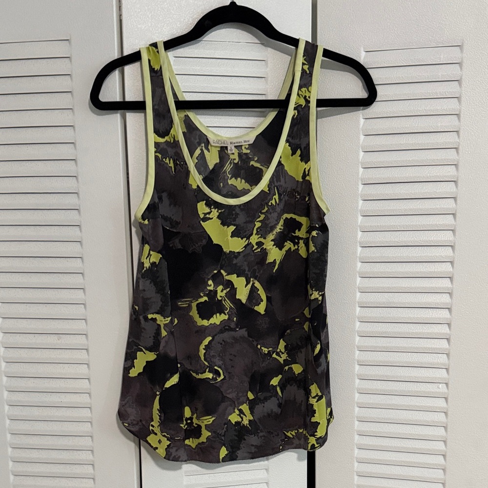 RACHEL Rachel Roy Black & Lime Abstract Print Tank
